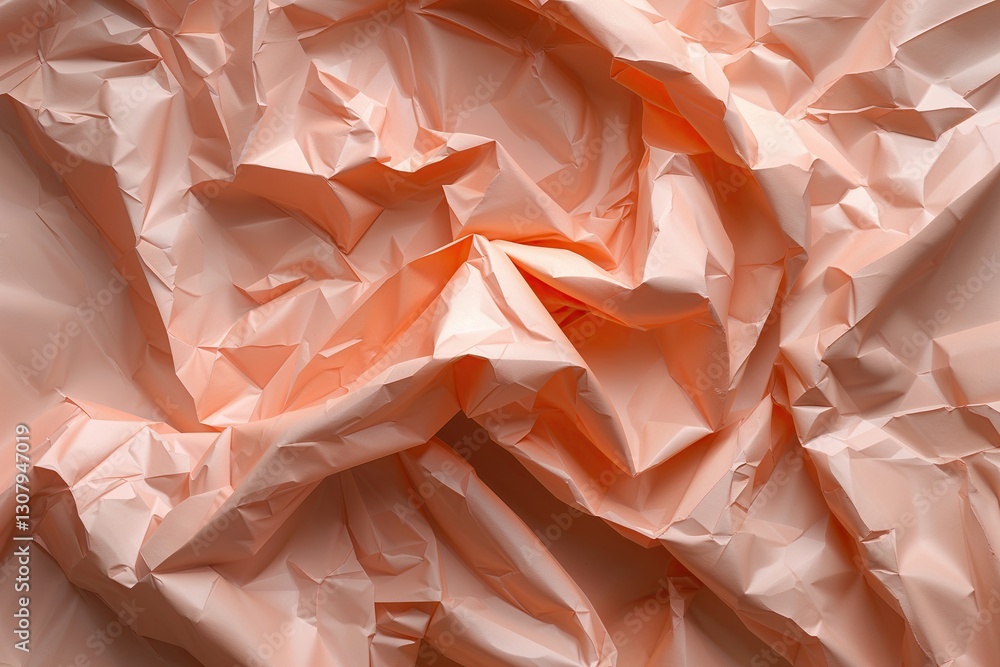 Poster crumpled peach paper background texture with soft creases and subtle shadows