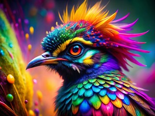 Abstract Neon Spray Paint Texture on Exotic Bird Feathers - Vibrant Nature Art