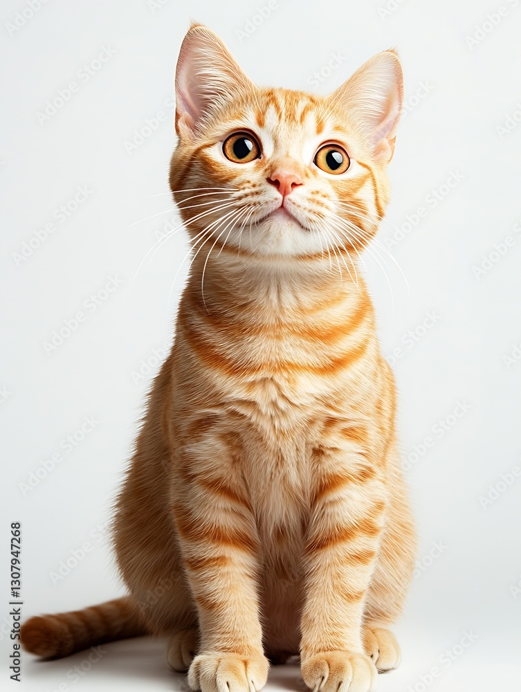 Poster expressive orange tabby kitten looking upwards with captivating golden eyes : generative ai