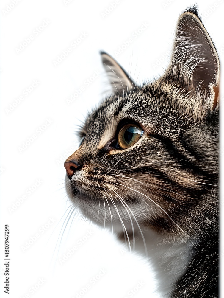Poster Charming profile view of a playful tabby cat highlighting its vibrant eyes and distinctive fur texture : Generative AI