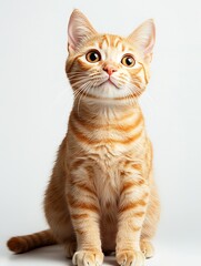 Fototapeta premium Expressive orange tabby kitten looking upwards with captivating golden eyes : Generative AI