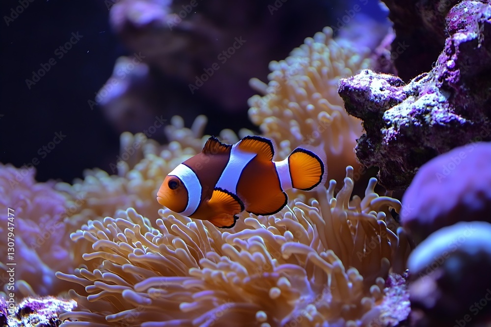 Poster Clownfish nestled among soft corals creating a stunning underwater backdrop rich in biodiversity : Generative AI
