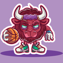 buffalo mascot vector, editable vector sports buffalo, basketball mascot, nervous buffalo, editable vector