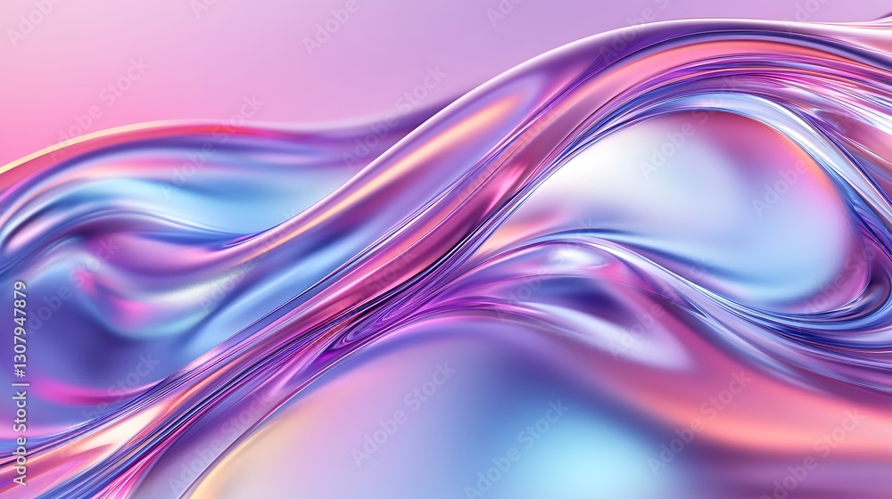 Poster iridescent surface displays dynamic, flowing colors in an abstract, futuristic design