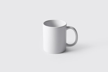 Stylish ceramic mug on white background