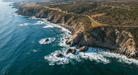 Breathtaking Aerial View of a Rugged Coastal Landscape