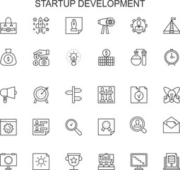 Set of 45 outline icons related to startup. Linear icon collection. Editable stroke. Vector illustration