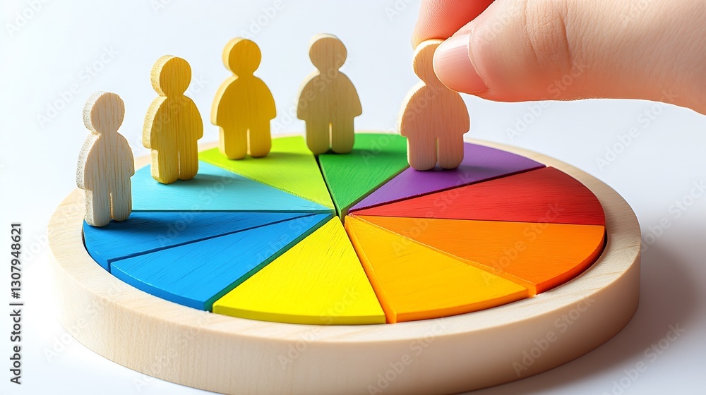 Poster Colorful Interactive Game with Wooden Figures on a Circular Base for Team Building : Generative AI