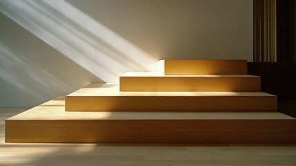 Fototapeta premium Sunlit wooden stairs in modern interior