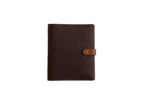 Brown leather notebook isolated on transparent background