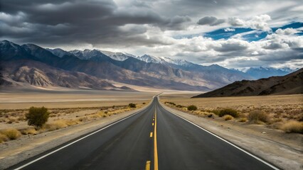 Naklejka premium Endless Mountain Road Under Dramatic Sky