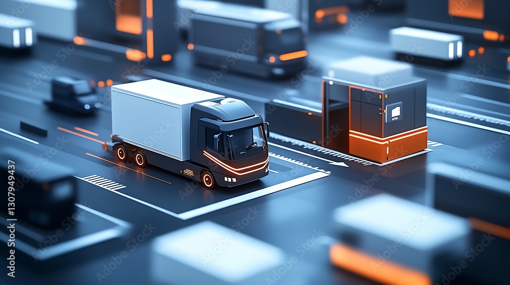 Poster compact urban delivery truck in a dynamic cityscape emphasizing modern transportation solutions : ge