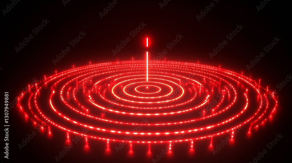 Poster Impressive red circular light formations spiraling inwards creating an engaging abstract design : Generative AI