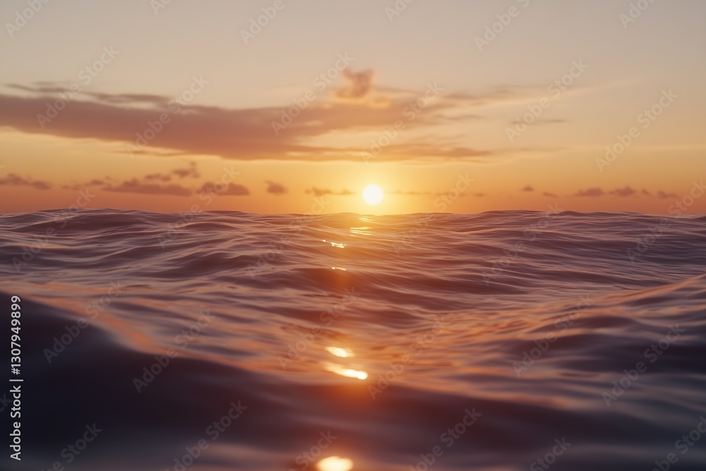 Poster enchanting ocean sunset with gentle waves and warm tones reflecting in water : generative ai