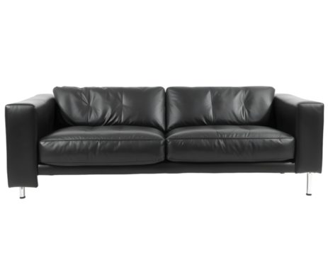 Black leather sofa isolated on a transparent background