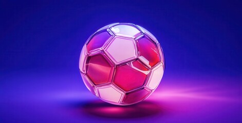 Naklejka premium Vibrant and Glossy Soccer Ball with Colorful Lighting Effects on a Smooth Surface for Dynamic Sports Imagery and Creative Designs
