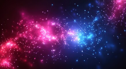 Obraz premium Vibrant Cosmic Background with Glowing Stars and Connections in Deep Space Theme of Technology and Energy, Ideal for Science and Fantasy Projects