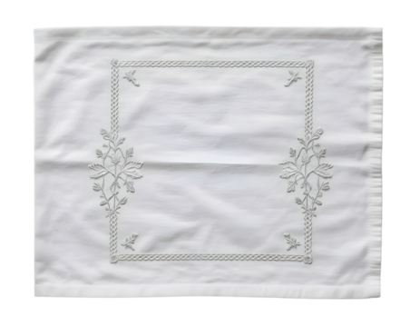 Blank white napkin with lace border isolated on transparent background - Powered by Adobe