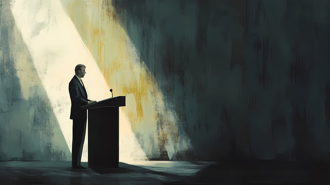 Politician at lectern in light and shade. Shadowy - Alley. Illustration
