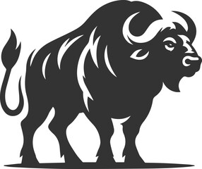 A buffalo with a hunched back, muscles flexed aggressively animal vector silhouette