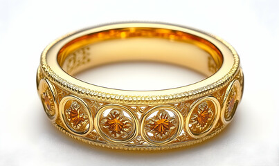 Gold ring, intricate design, studio shot