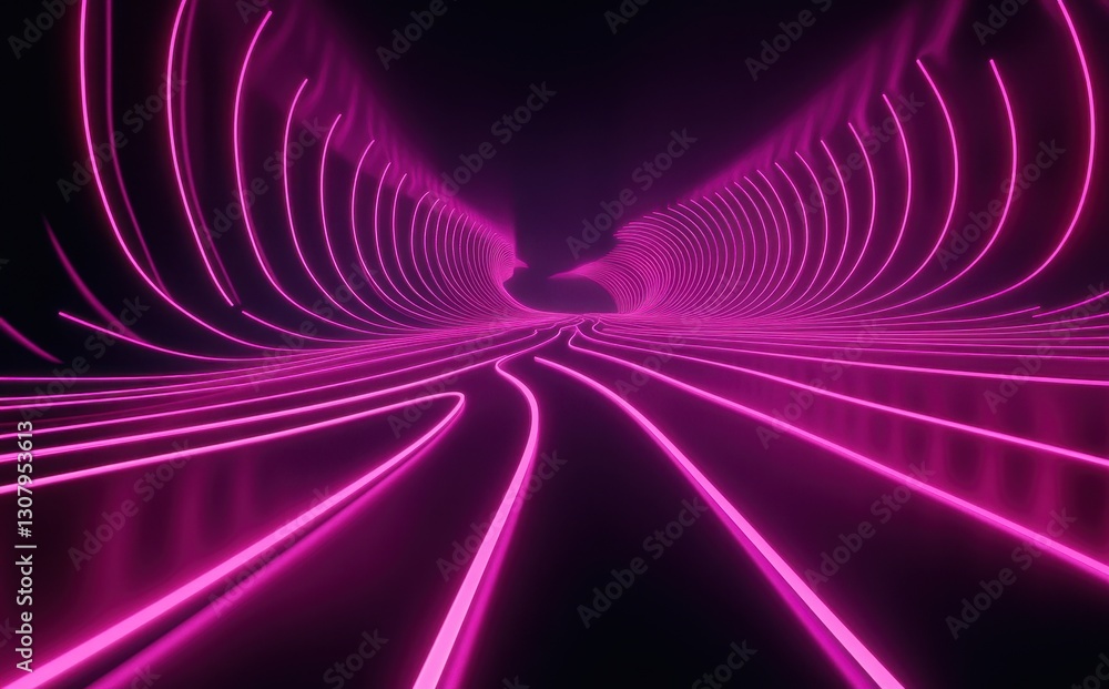 Poster vibrant neon tunnel with wavy patterns and bright pink lights creating a futuristic atmosphere for d