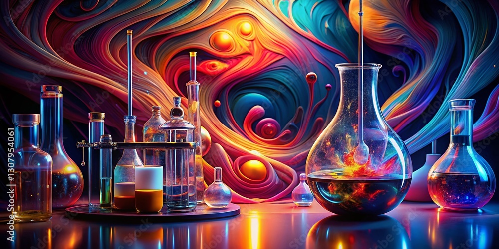 Poster abstract scientific experiment: colorful fluid dynamics in a lab setting