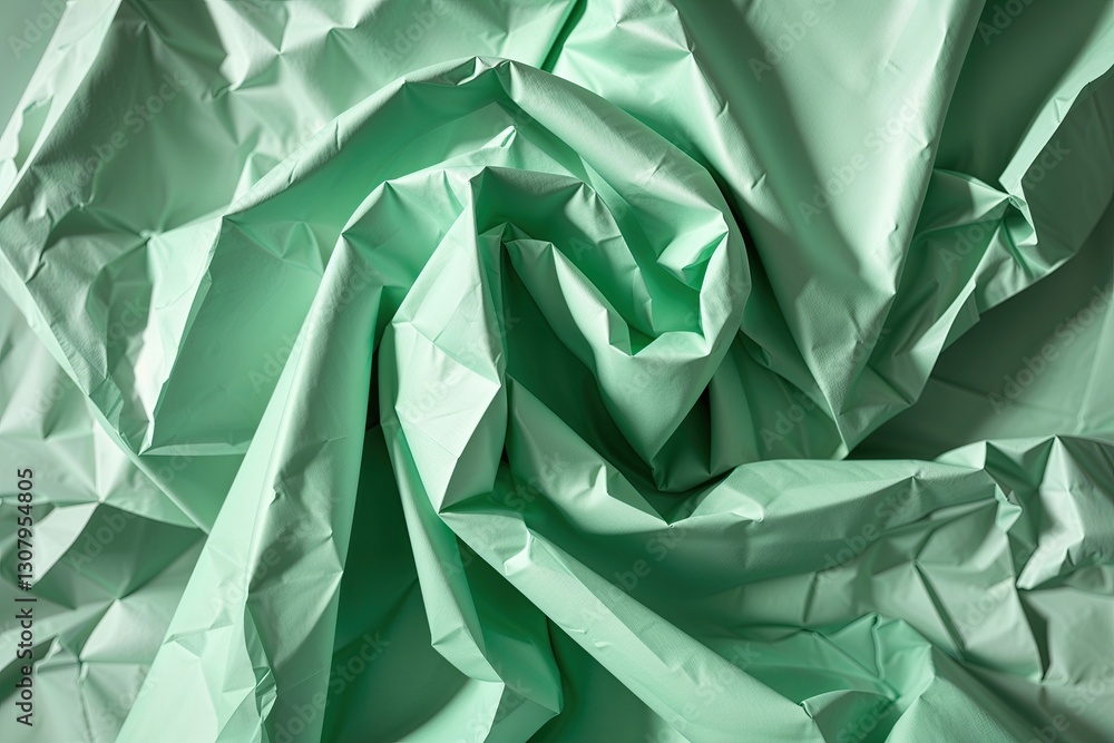 Poster mint green crumpled paper texture with folds and shadows for fresh backgrounds and design use