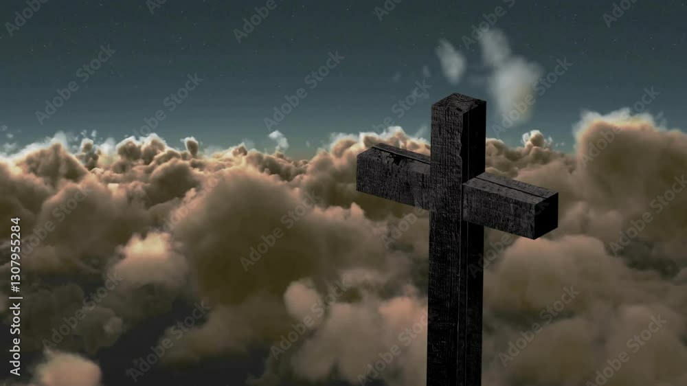 Aufkleber cross standing against dramatic clouds in sky, creating serene animation backdrop