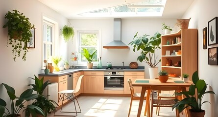 Modern Kitchen Interior Design with Plants Bright, Airy, and Eco-Friendly Decor Inspiration