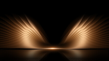 Black and Gold Premium Award Wings Background. Innovative Stage Premium Luxury Template. Cool Concept Design. Glorious Celebratory Template for Movie and Show. Luxurious Wedding Design. Gala Night.