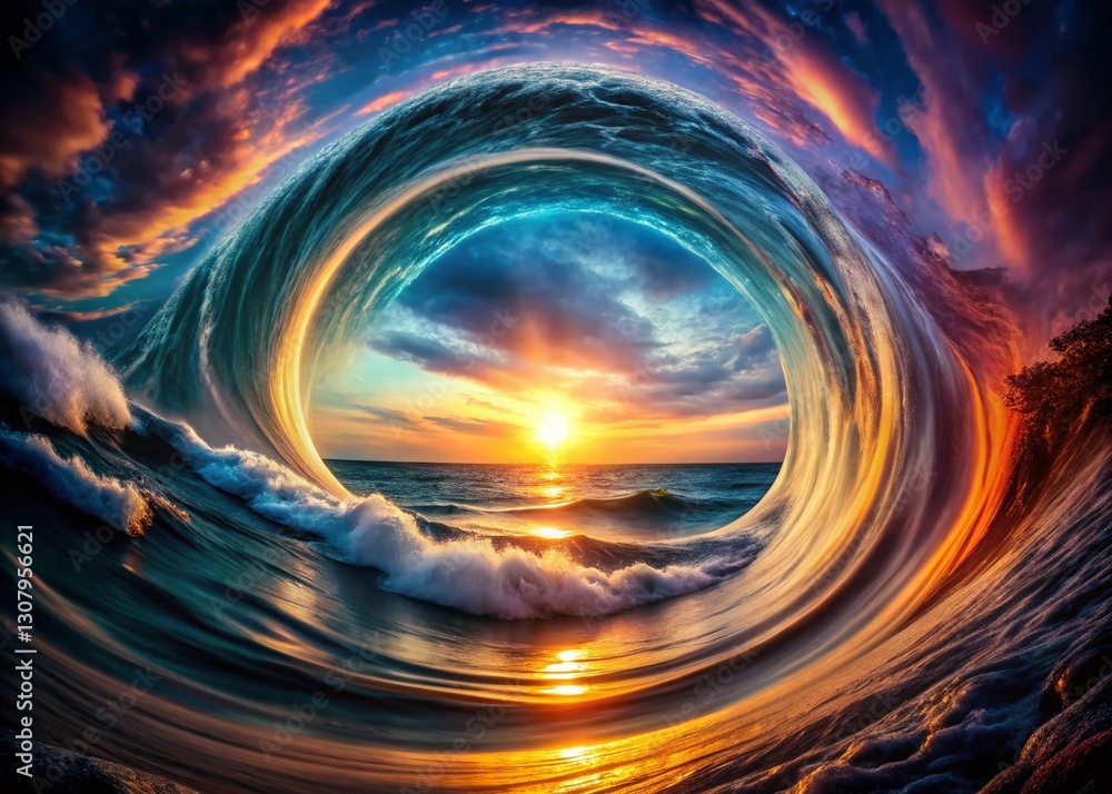 Poster abstract surreal concentric waves: dynamic flow of energy and light