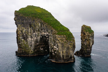 Naklejka premium Stunning Drone View of Seaside Cliffs in the Faroe Islands