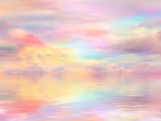 Obraz premium Serene pastel sunset over calm waters reflecting colorful clouds in a tranquil landscape