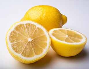 Ripe Lemon Halves and Slices Isolated on a White Background
