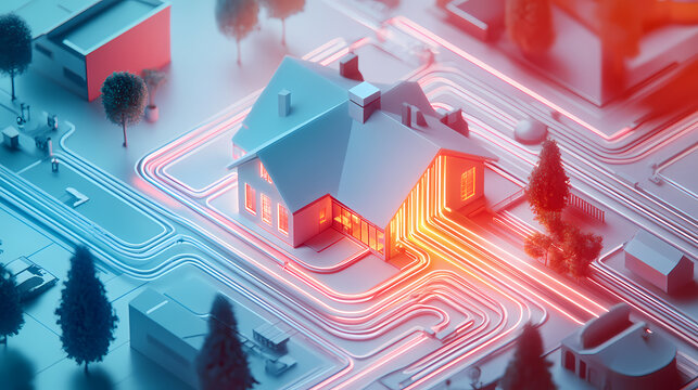 Radiant floor heating system installation a network of interconnected pipes for efficient and comfortable home climate control. Radiant - Temple. Illustration