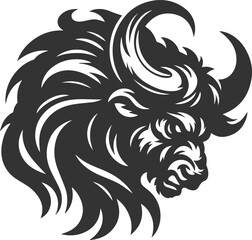 A buffalo with exaggerated horns, twisting its body in anger animal vector silhouette