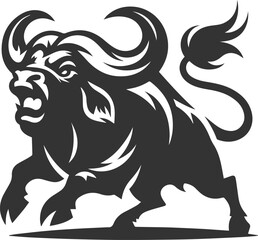 Obraz premium A buffalo with exaggerated horns, twisting its body in anger animal vector silhouette