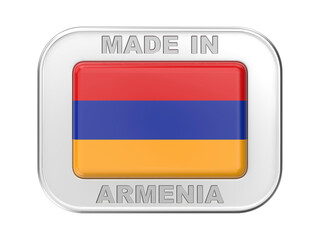 Made in Armenia, silver badge with the national flag of Armenia