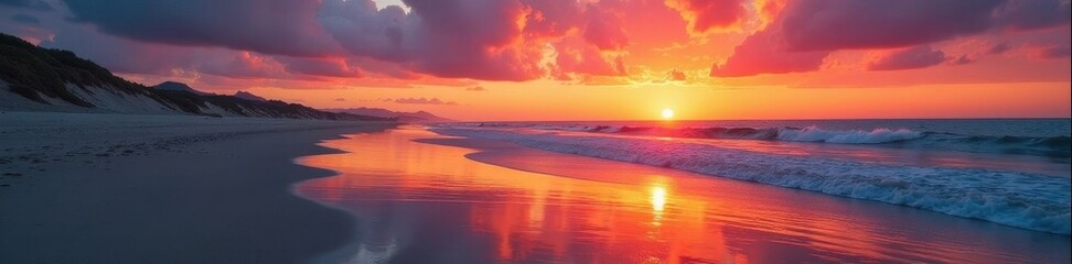 Stunning sunset hues reflect on wet sand at Windansea , beach, pacific