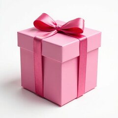 Open pink gift box with elegant ribbon, isolated white background , anniversary, occasion, sweet