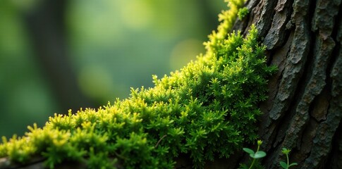 Obraz premium Moss thrives on a gnarled, weathered tree trunk, verdant, branch, tree