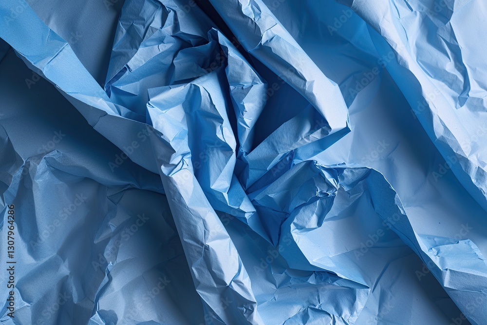 Poster crumpled blue paper texture with soft folds and subtle shadows for background designs