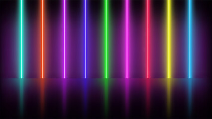 Neon Ultraviolet Lamps. Vector Illustration of Realistic Led Light with Different Color Shades. Neon Design for Disco Night Club