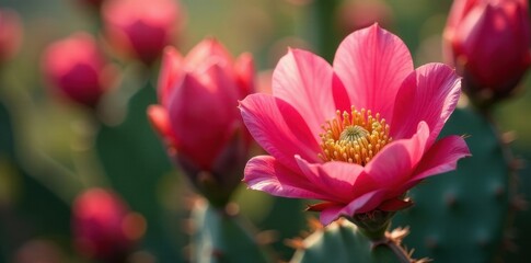 Obraz premium Vibrant prickly pear blossom, delicate petals , pistil, summer