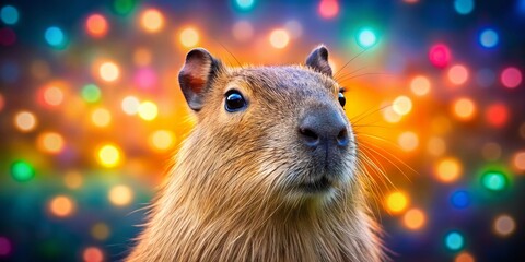 Adorable Capybara Close-Up Portrait: Friendly Rodent Against Vibrant Dotted Background