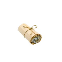 Roll of rolled brown paper tied with rope isolated on transparent background