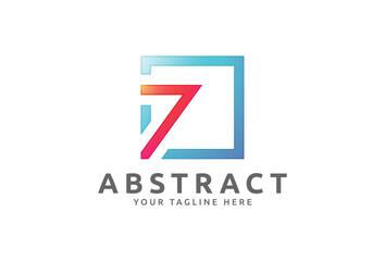  Minimal Number Seven Logo. Isolated Square Outline Logotype Concept. Usable for Brand, Business, Company, Corporate, Identity related with 7, technology, arrow, finance,