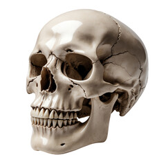Obraz premium Classic Human Skull with Shiny Surface and Cracks Isolated on Transparent Background.