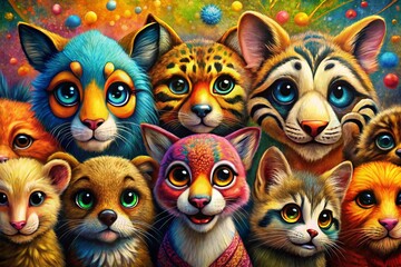 Fototapeta premium Adorable Doodle Animals: Playful Poses on Textured Background